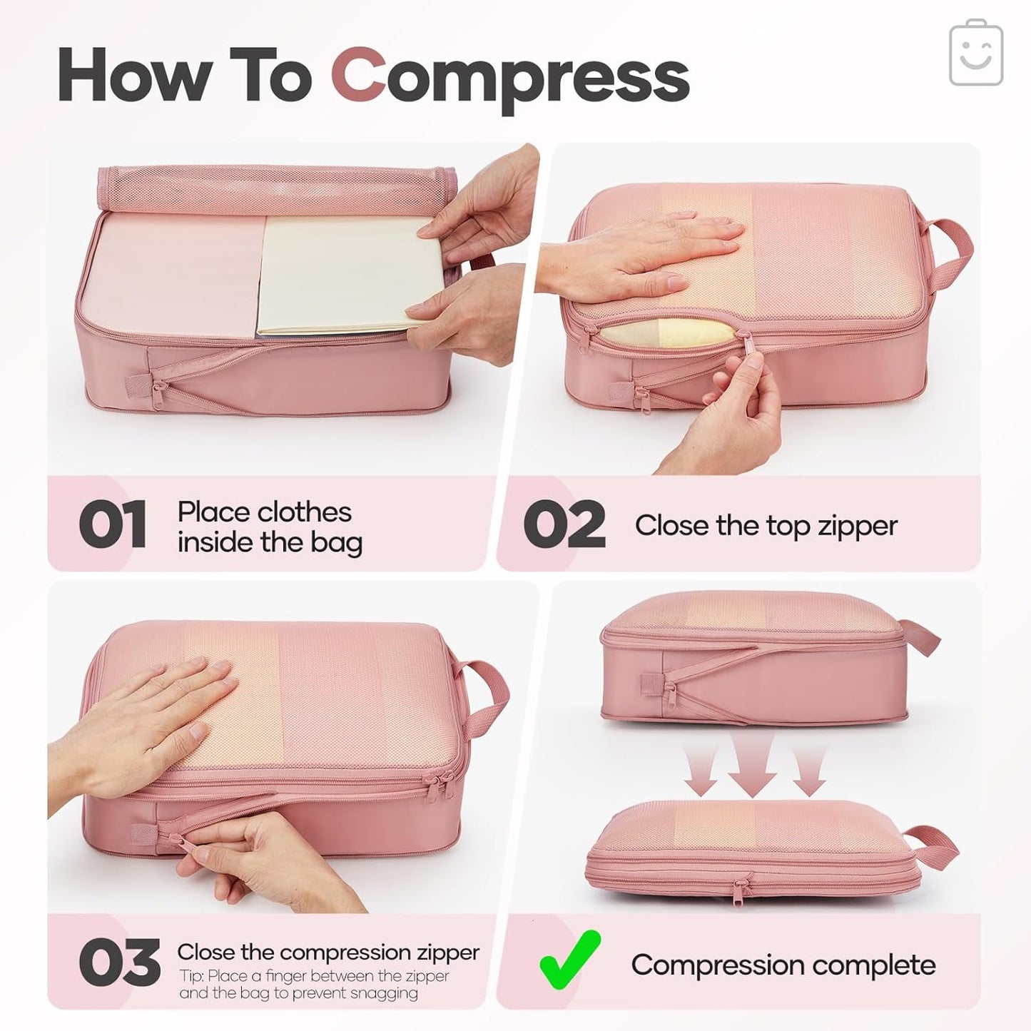 Veken 11 Set Compression Packing Cubes for Travel Essentials,Compressible Expandable Large Luggage Suitcase Organizer Bags for Clothing,Durable Space Saver Storage Bags with Toiletry Bags(Pink)