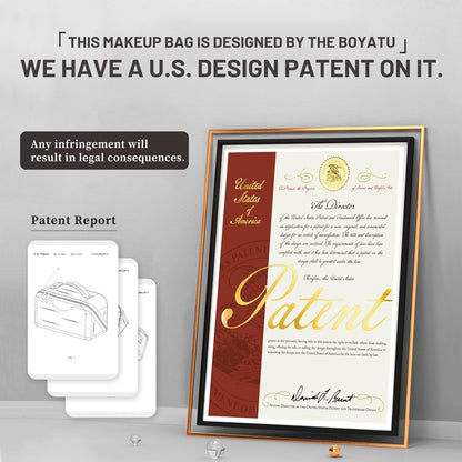 BOYATU Travel Makeup Bags for Women: Large Cosmetic Organizer Bag - Vegan Leather Make up Bag Set of 3 - Protable Toiletry Bags with Compartments (L19 Green)