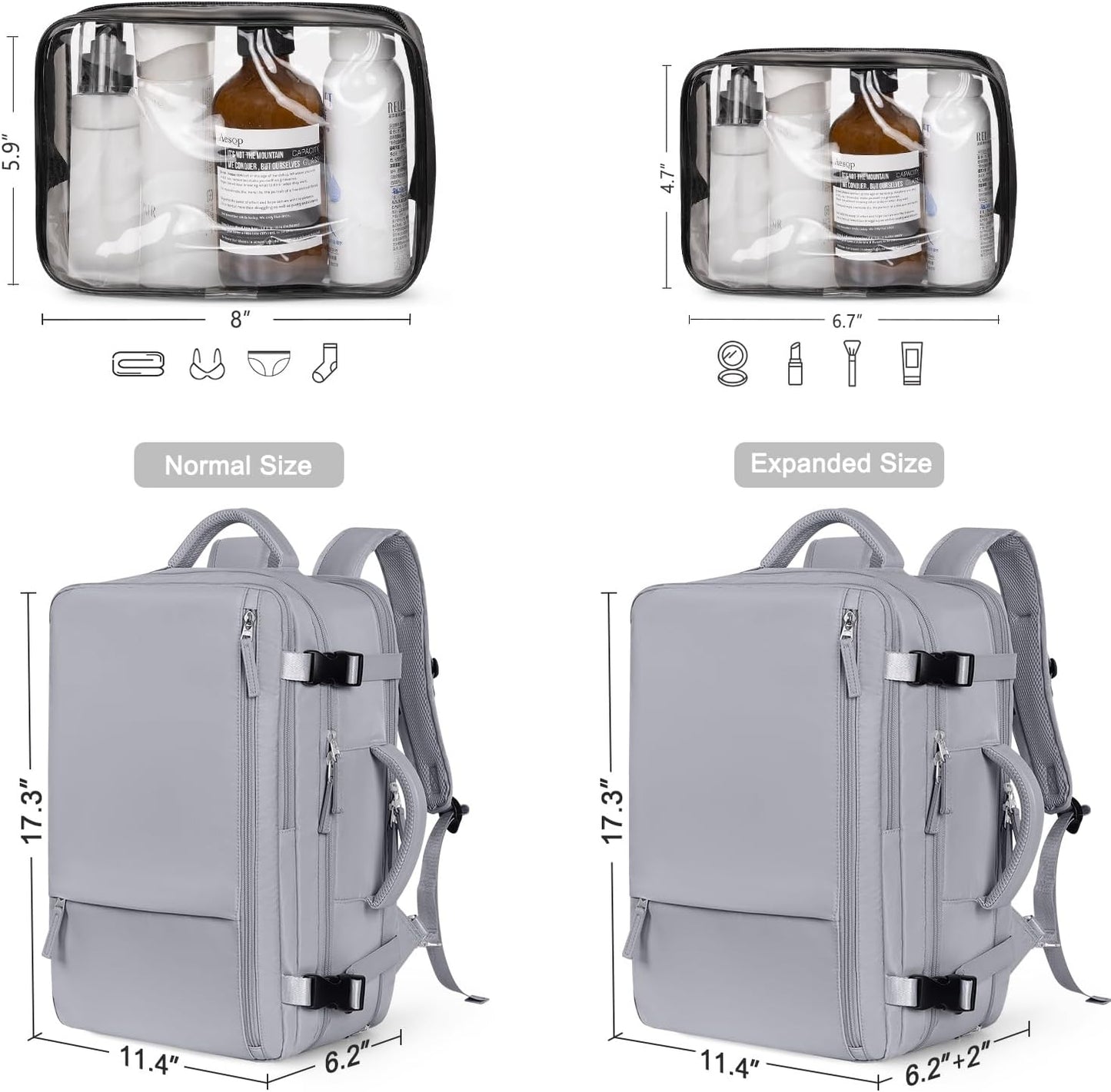 Hanples Extra Large Travel Backpack for Women as Person Item Flight Approved, 40L Carry On Backpack, 17 Inch Laptop Backpack, Waterproof Backpack, Hiking Backpack, Casual Bag (Gray)