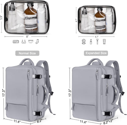 Hanples Extra Large Travel Backpack for Women as Person Item Flight Approved, 40L Carry On Backpack, 17 Inch Laptop Backpack, Waterproof Backpack, Hiking Backpack, Casual Bag (Gray)