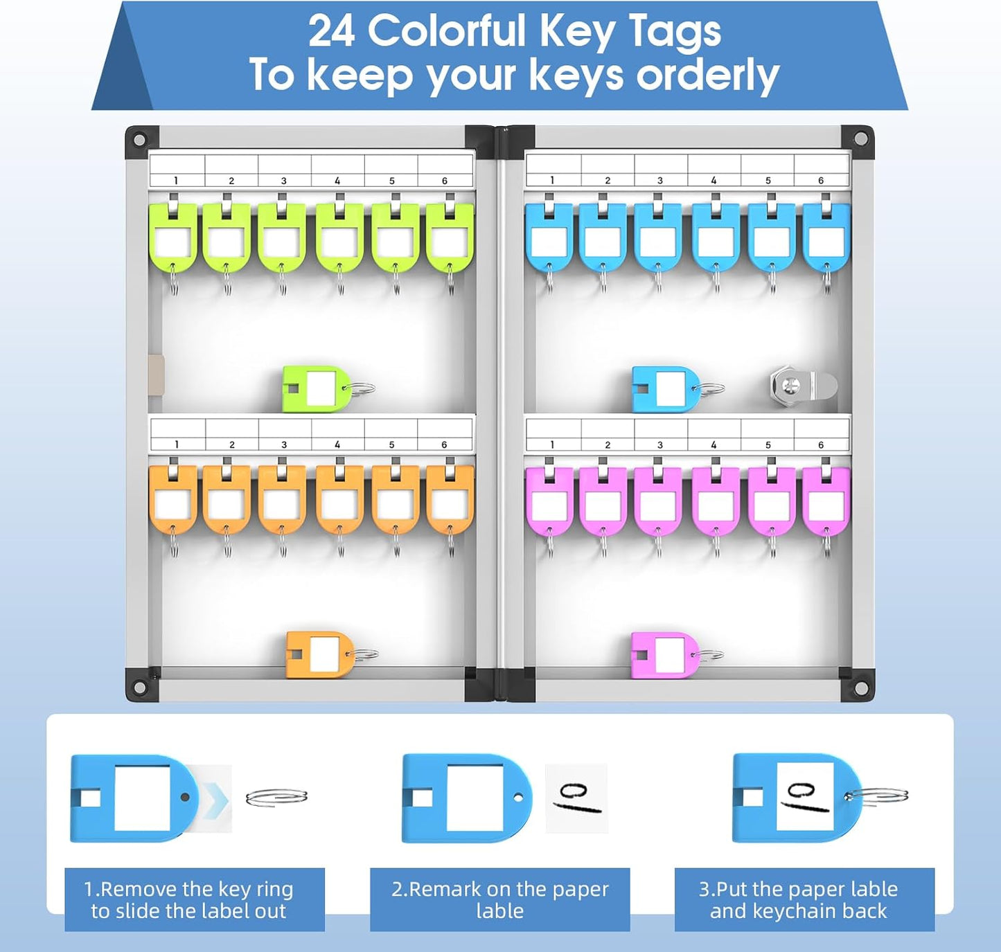 24 Slots Key Box Wall Mount with Code, Key Lock Box with Combination, Key Storage Box with Key Hooks & Tags & Lables, 8.45" x 2.55" x 13" (Black-Code Lock, 24 Keys)