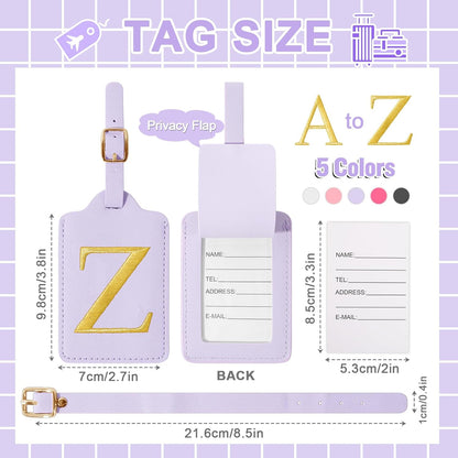 Personalized Initial Luggage Tags for Suitcase, Purple Leather Cute Luggage Tags with Privacy Cover Name Card, Embroidered Custom Monogrammed Luggage Tag Travel Backpack Tags Gifts for Women Kids(Z)