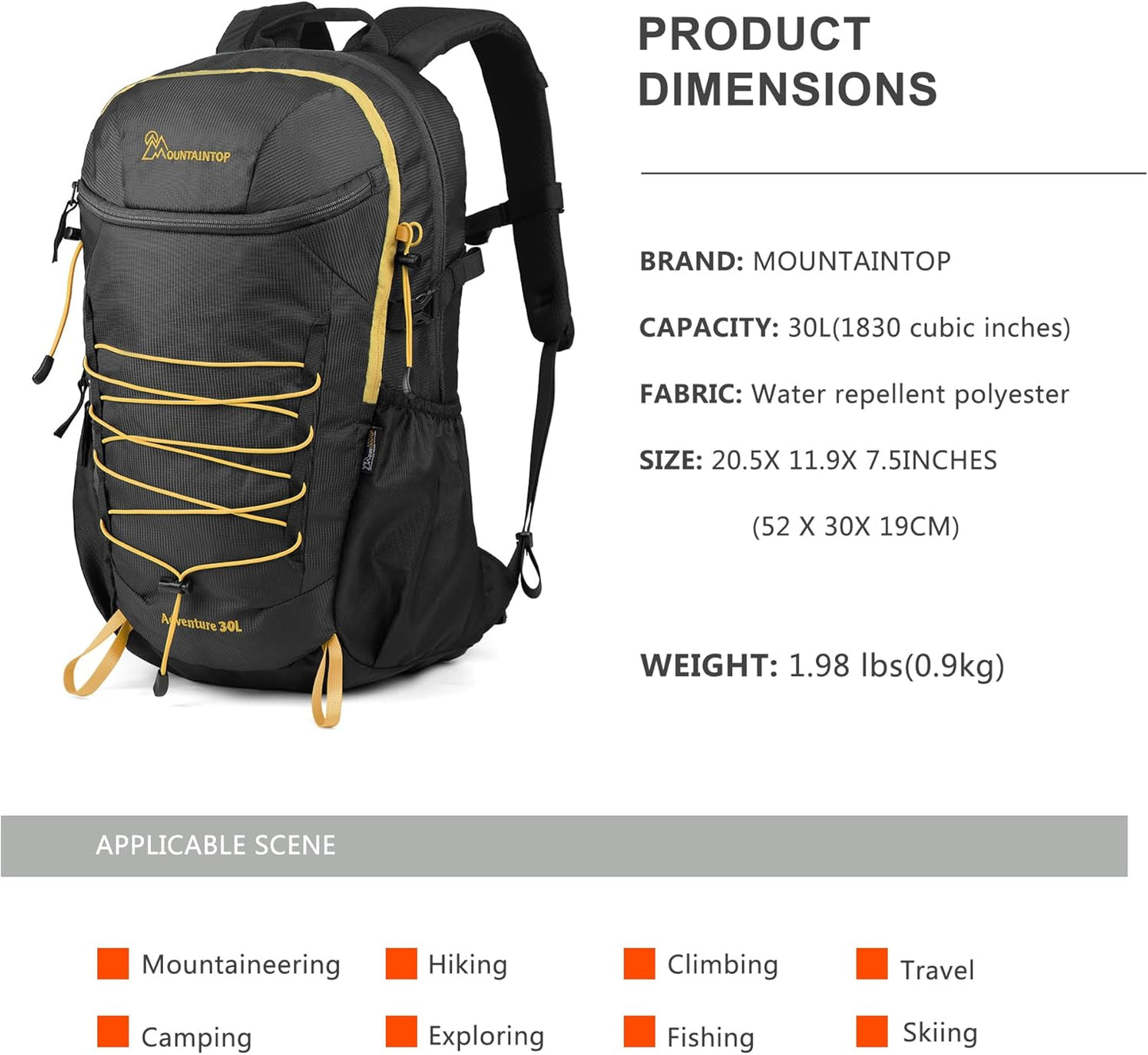 MOUNTAINTOP Hiking Backpack,30L Camping Backpack, Men Women Hiking Daypack Lightweight Travel Backpack for Camping Climbing Skiing Cycling