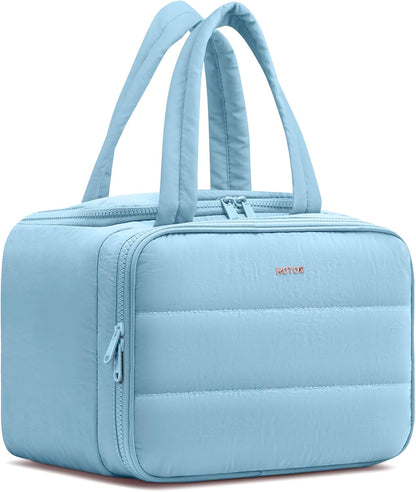 HOTOR Travel Toiletry Bag - Wide-Open Toiletry Bag for Women, Multi-Pocket Makeup Bag for Travel Essentials, Wet & Dry Separation Travel Accessories for Trip, Gym, 11.4" x 5.9" x 8.3", Blue