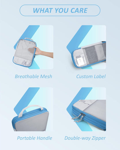 BAGSMART 6 Set Compression Packing Cubes - Lightweight Travel Essentials, Durable Luggage Organizer