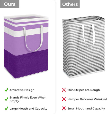 HomeHacks 2 Pack Large Laundry Baskets, Waterproof, Freestanding Laundry Hampers, Collapsible Clothes Hamper with Reinforced Handles in Laundry, College Dorm, Bathroom, Bedroom (Purple, 75Lx2)