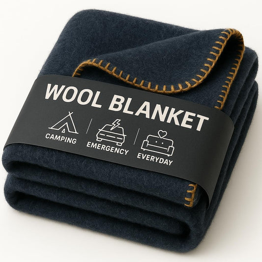 Wool Camping Blanket – 70% Wool Heavy-Duty Military Style Throw, Warm & Washable, Fire Retardant Cover for Emergency, Survival & Outdoor Use – Perfect for Camping, Car, Home & Hiking, Navy 66x90