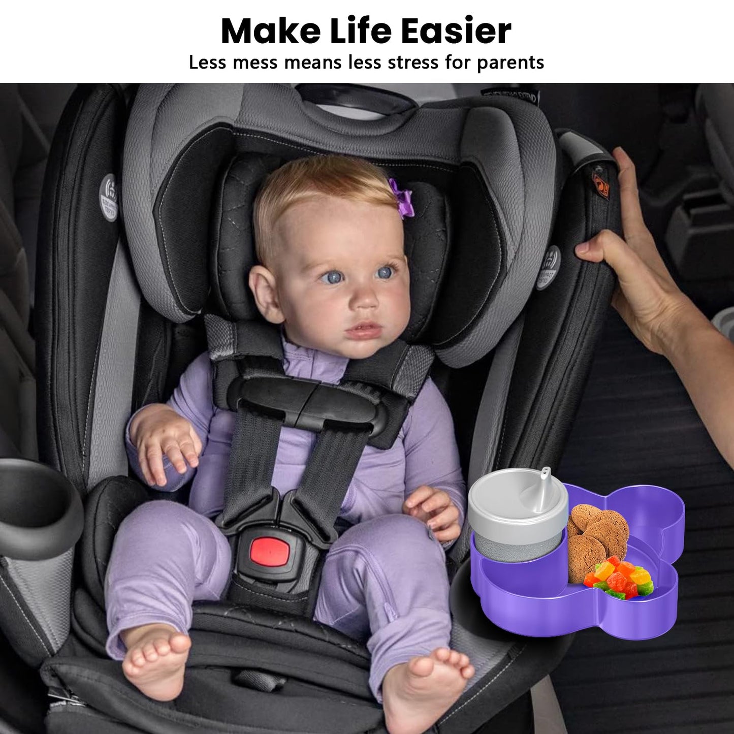 BlueOrigin Car Seat Snack Tray - Travel Tray for Kids Car Seat, Stroller, Booster and Anywhere with a Cup Holder, Toddler Road Trip Essentials Food Plate for Snacks, Toys, Entertainment (Purple)