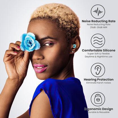 2 Pairs of Earplugs for Sleeping,Reusable Hearing Protection Earplugs with 8 Pairs Ear Tips & One Connector Cord,Soft Earplugs for Noise Reduction,Concert,Musician & Work - 25dB-30dB, Sky Bue