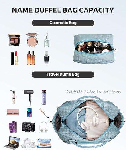 Duffle Bag for Women - Personalized Weekender with Shoulder Strap for Overnight Trips, Water-Resistant Pocket for Makeup, Travel Bag Gift for Sister or Friend