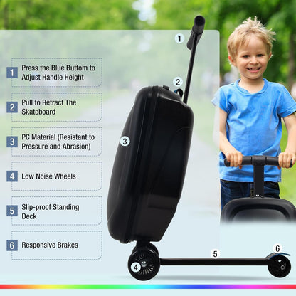 20" Scooter Suitcase for Kids, 2-in-1 Ride On Luggage with Wheels for Boys & Girls Ages 4-15, Foldable Hardshell Carry On Lightweight Travel Suitcase for Airplane