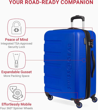 SwissGear 7366 Hardside Expandable Luggage with Spinner Wheels, Cobalt, Checked-Medium 23-Inch