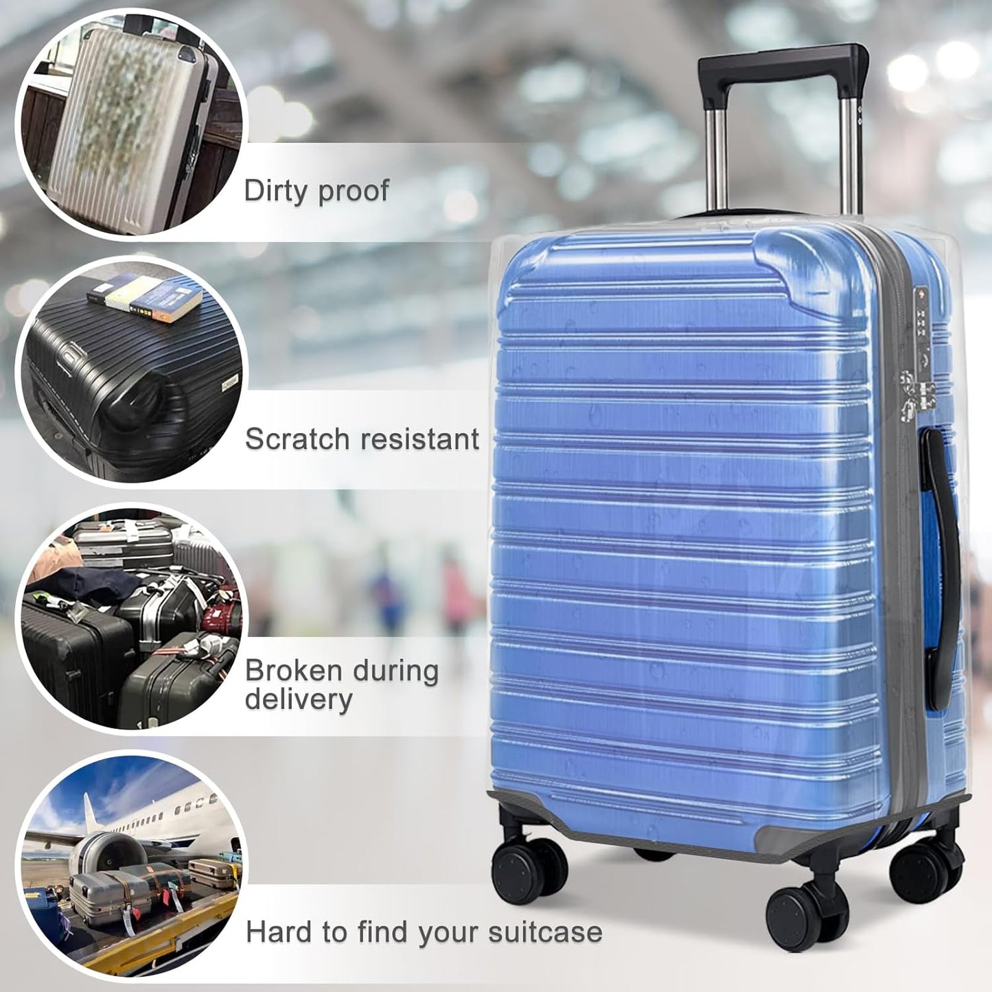 Clear Luggage Cover for 24 inch Suitcase Tsa Approved Thicken PVC Plastic Suitcase Protector Cover for Baggage Travel Waterproof.
