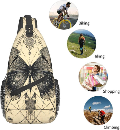 SUPLUCHOM Sling Bag Butterfly Goth Vintage Tarot Hiking Daypack Crossbody Shoulder Backpack Travel Chest Pack for Men Women