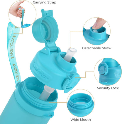 TakeToday Collapsible Water Bottles 20oz, Leak Proof, BPA-Free, Foldable Silicone Travel Water Bottle with Straw Strap for Cycling, Hiking, Outdoors