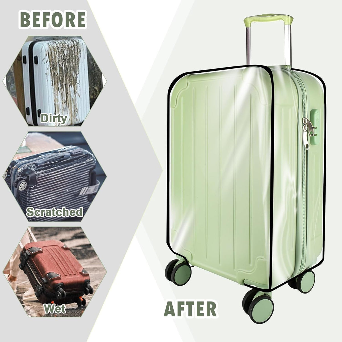 Thicken Clear Luggage Cover Protector, 22" PVC Luggage Covers for Suitcase Waterproof Dustproof Anti-scratch Travel Suitcase Covers Case for Wheeled Luggage
