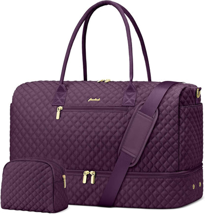 Travel Duffle Weekender Bags for Women - Carry on Overnight with Shoe Compartmen Duffle Bag Hospital Bag Dark Purple
