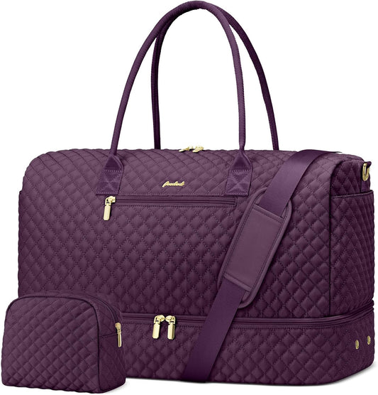 Travel Duffle Weekender Bags for Women - Carry on Overnight with Shoe Compartmen Duffle Bag Hospital Bag Dark Purple