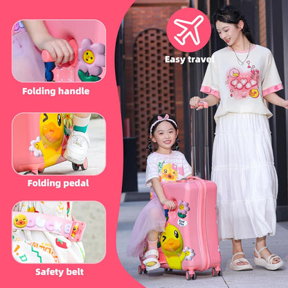 Kids Luggage, Lightweight Ride on Luggage with Spinner Wheels & Foldable Design (20-Inch+ Aged 1-3 Toddler, Pink Flower),Children Holiday Birthday Gift