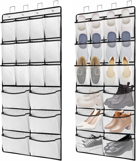 2 Packs Over the Door Shoe Organizer, 36 Large Mesh Pockets Hanging Shoe Boots Rack Holder, Closet Hanging Organizers for Storage Sneakers High Heeled Shoes Slippers (White)
