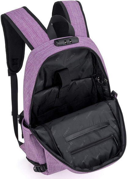 Tzowla Business Laptop Backpack Water Resistant Anti-Theft Backpack with USB Charging Port and Lock 17.3 Inch Computer Backpacks for Women, Casual Hiking Travel Daypack(Purple)