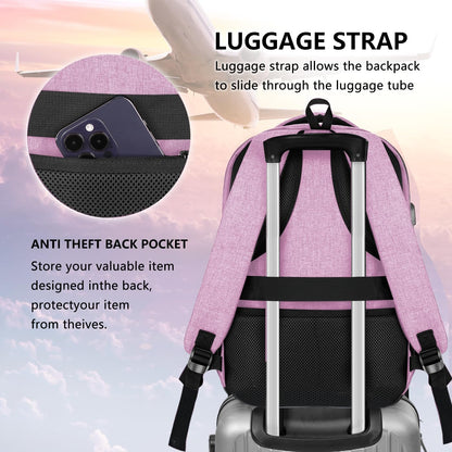 Backpck for Women, School backpacks for Teen Girls Boys, 15.6 inch Laptop Back Packs with USB Charger Port, Mochilas for Business, College, Pink