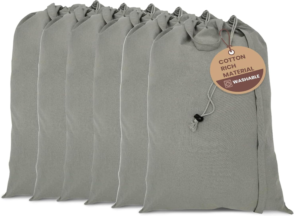 LFH Home Cotton Canvas Large Laundry Bag with Handle, Heavy Duty Drawstring Closure Washable Laundry Bags, School Travel, Home, Hotel, College Dorm, Organizer Sack, Toys Clothes 24x36 (Pack of 6)-Grey