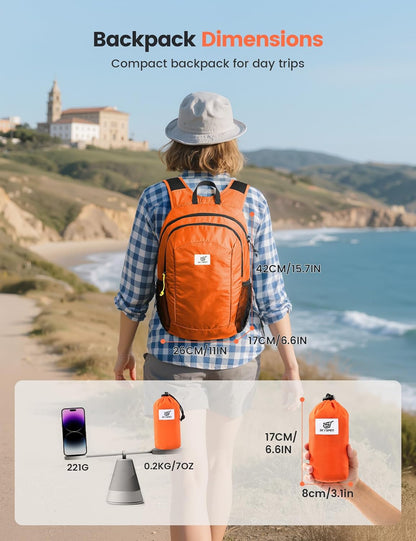 SKYSPER 16L Hiking Backpack Lightweight Small for Women Men, Foldable Packable Daypack - Travel Camping Backpack, Outdoor Hiking Bag