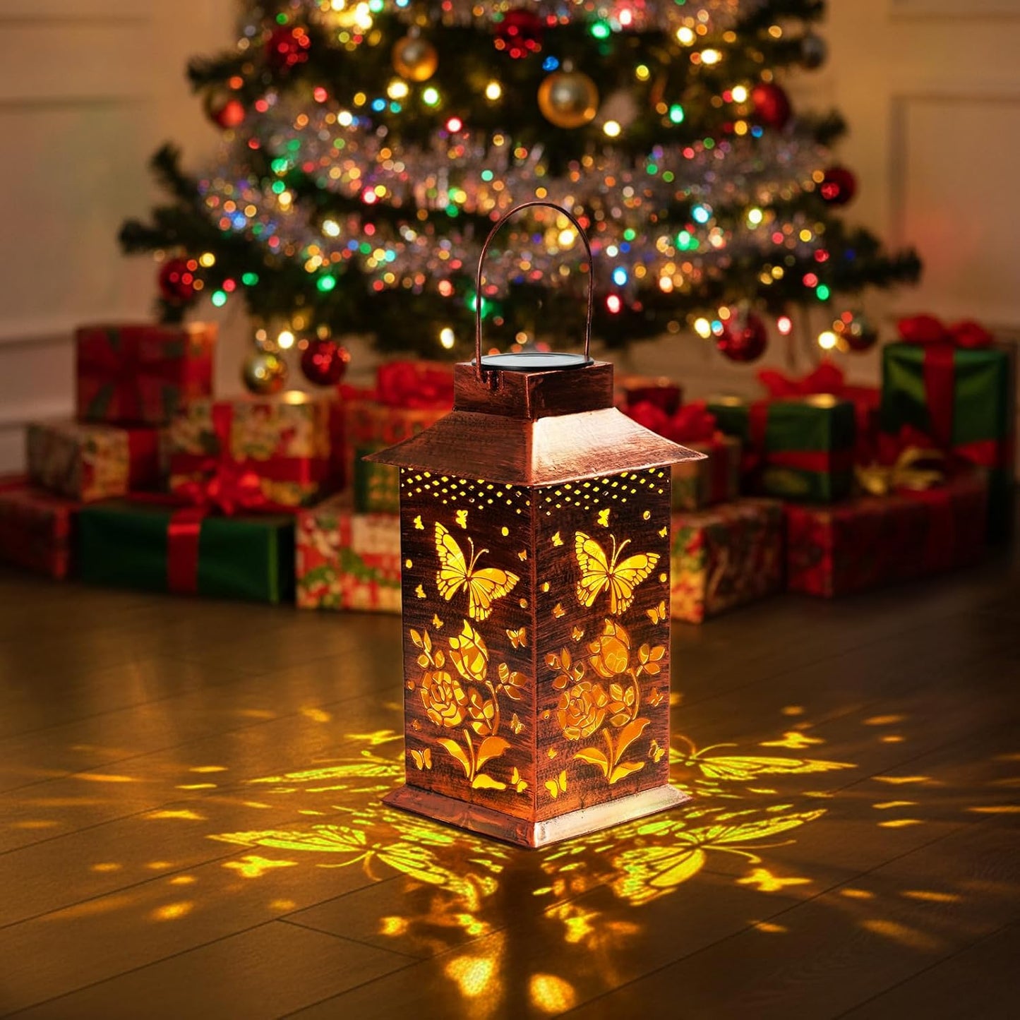 Homemory Butterfly Solar Lanterns Waterproof, Metal Hanging Hollowed-Out Metal Decor Lantern, LED Outdoor Decoration for Outside LED Lanternse for Yard, Backyard, Porch, Lawn