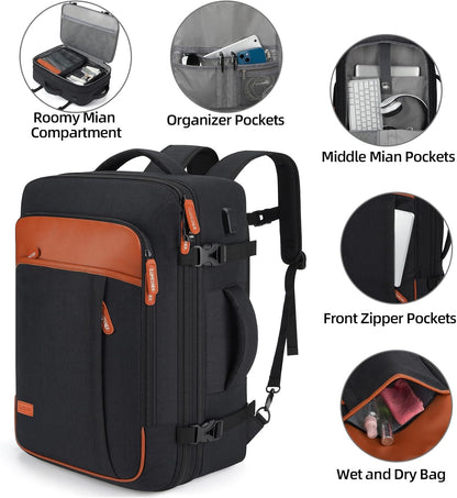 Travel Laptop Backpack,42L Carry on Luggage, Flight Approved Expandable Backpack,Business Anti Theft Weekender Bags for Women Men, Water Resistant Expandable Backpacks With 4 Packing Cubes