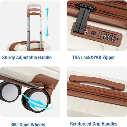 KYME Carry On Luggage 22x14x9 Airline Approved with TSA Lock Hard Shell Carry On Suitcase Lightweight Suitcases with Wheels Small Luggage for Men Women,Carry-On 20 Inch,Beige