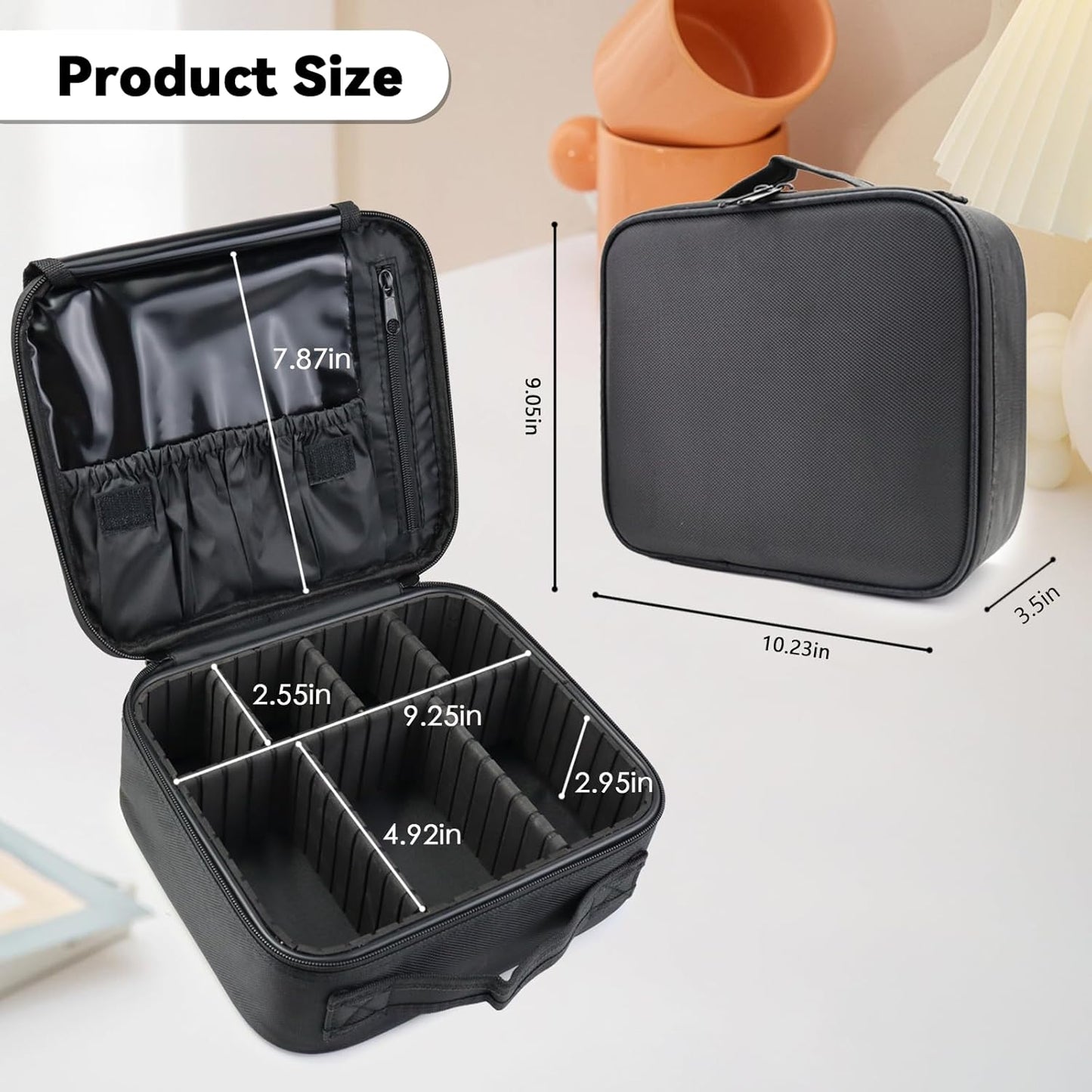 Travel Makeup Bag Makeup Cosmetic Train Case Organizer Portable Storage Bag with Adjustable Dividers for Cosmetics Makeup Brushes Toiletry Jewelry Black