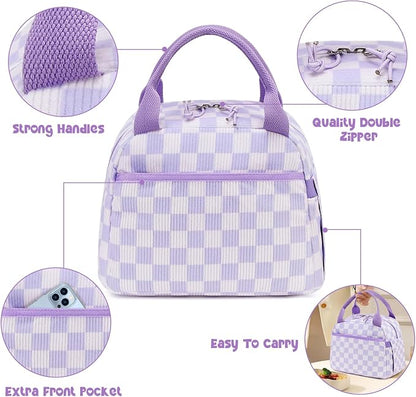 Bluboon Lunch Bag for Women Men Cute Corduroy Lunch Tote Bags Reusable - Image 4