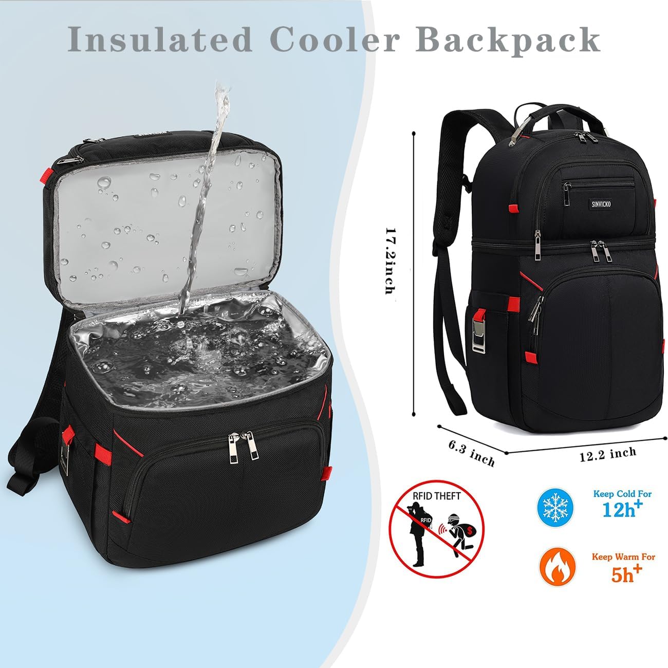 Insulated Cooler Backpack,Double Deck Leakproof Cooler Bag,Insulated Backpack Cooler Lunch Backpack for Men Women