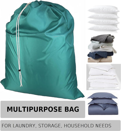 Laundry Bag with Locking Closure Drawstring – Extra Large Heavy Duty 100% Nylon, Large & Foldable Clothes Sack – Lightweight Dirty Laundry Organizer for Travel, Dorm, Gym – L 40" x H 50" (GREEN)