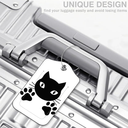 2 Pcs Cute Black Cat Luggage Tags for Suitcases PU Leather Paw Baggage Tags Name ID Label with Privacy Cover and Stainless Steel Loop for Men Women Travel Bag Suitcase