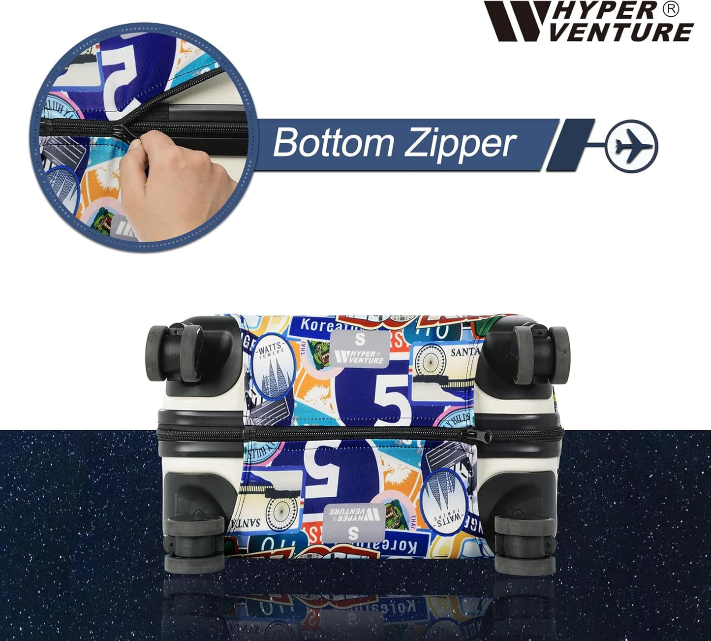 HYPER VENTURE Washable Luggage Cover - Fashion Suitcase Protector Fits 18-22 Inch Luggage (Travel Location, S)