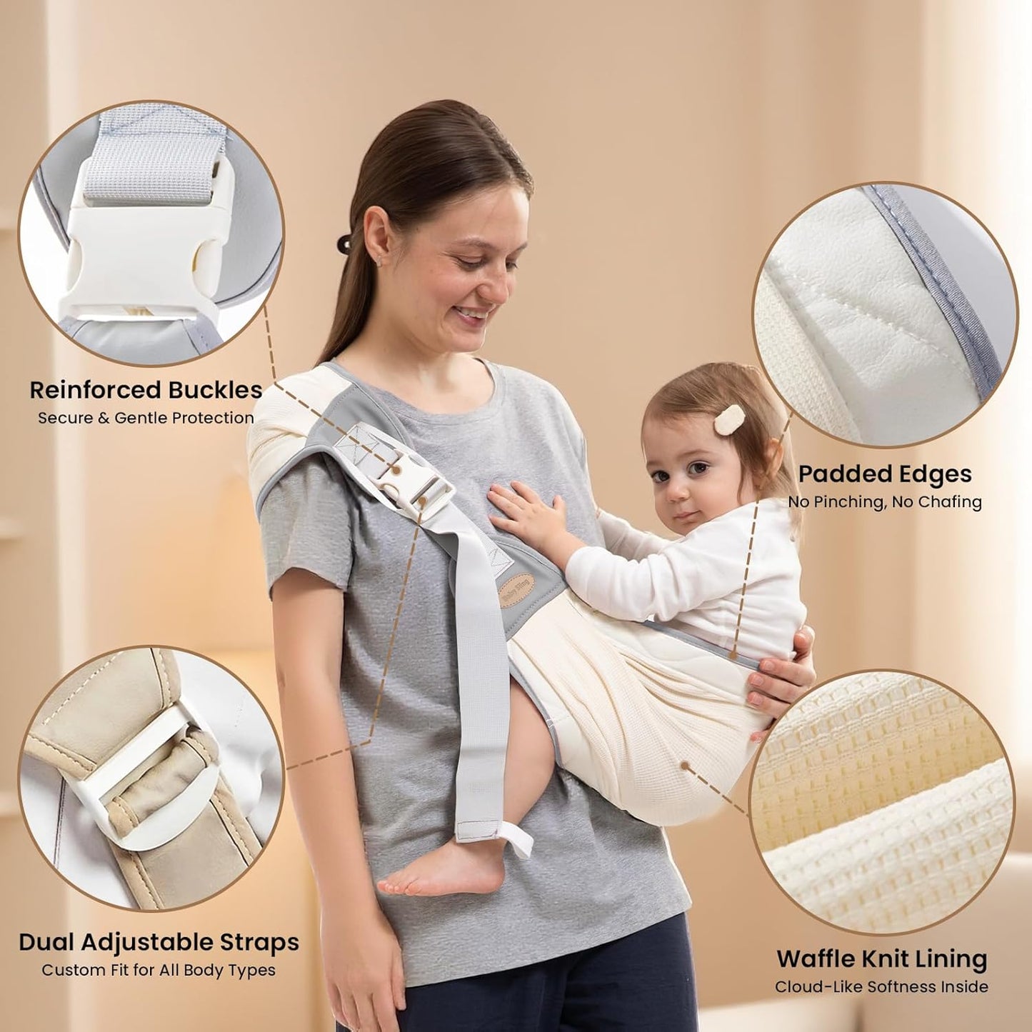 Baby Carrier Newborn to Toddler, Baby Sling Carrier, Toddler Carrier 25-60 lbs with Adjustable Straps, Soft Padded Edges, Lightweight and Travel-Friendly Newborn Baby Carrier