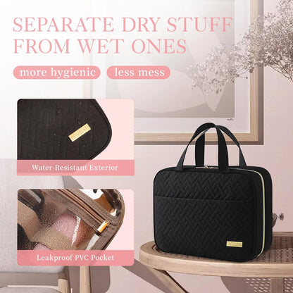 HOTOR Travel Toiletry Bag w/Hanging Hook - Spacious Toiletry Bag Essentials for Women & Men, Makeup Bag/Big Comparment, Waterproof for Travel Accessories, Medium, Black