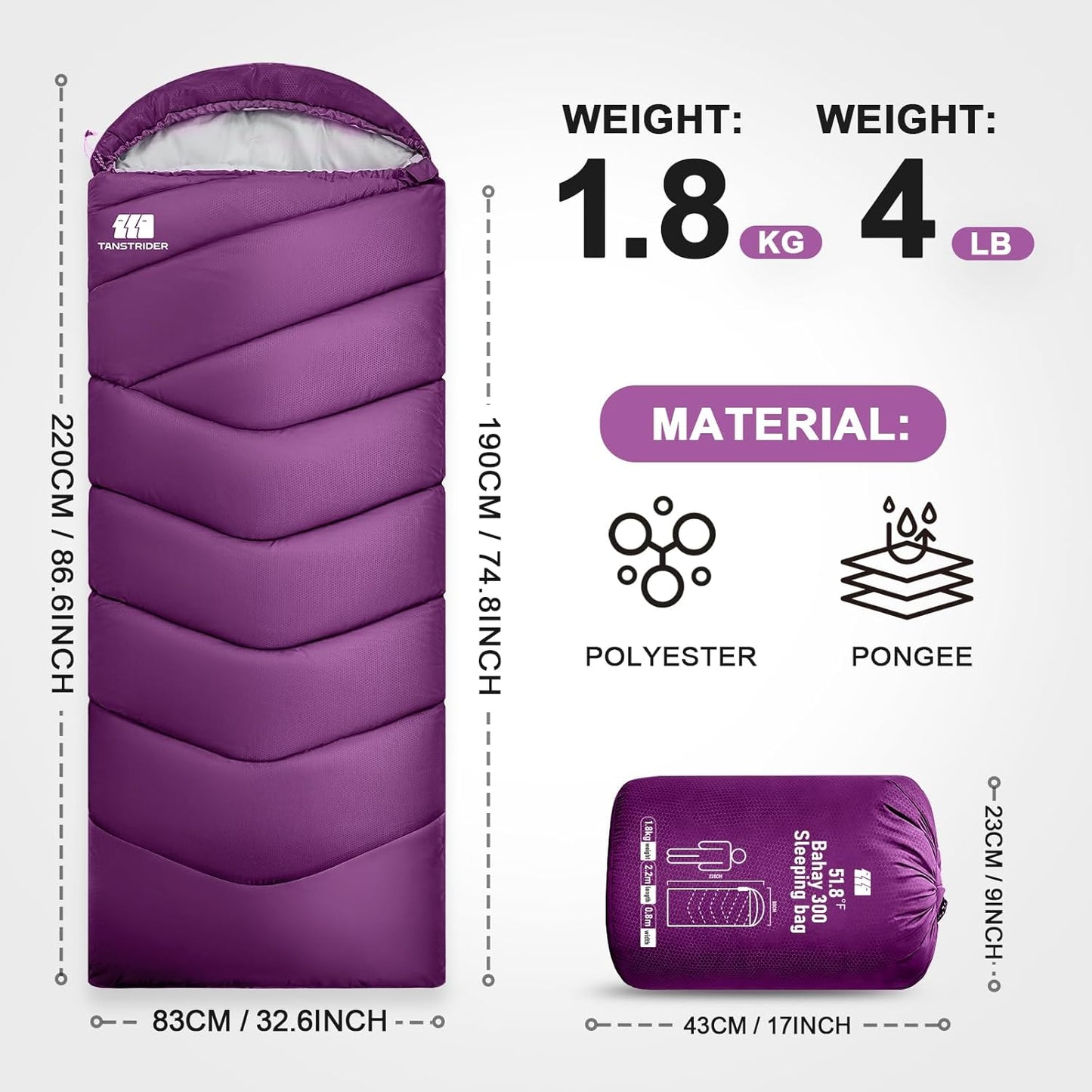 Sleeping Bags for Adults Cold Weather,Portable, Waterproof,Lightweight Camping Sleeping Bag for Tall Girls Boys with Compression Sack for Warm Camping, Hiking, Outdoor & Indoor