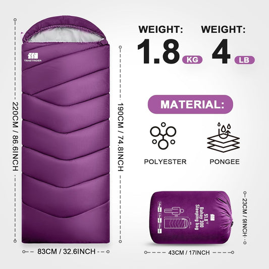 Sleeping Bags for Adults Cold Weather,Portable, Waterproof,Lightweight Camping Sleeping Bag for Tall Girls Boys with Compression Sack for Warm Camping, Hiking, Outdoor & Indoor