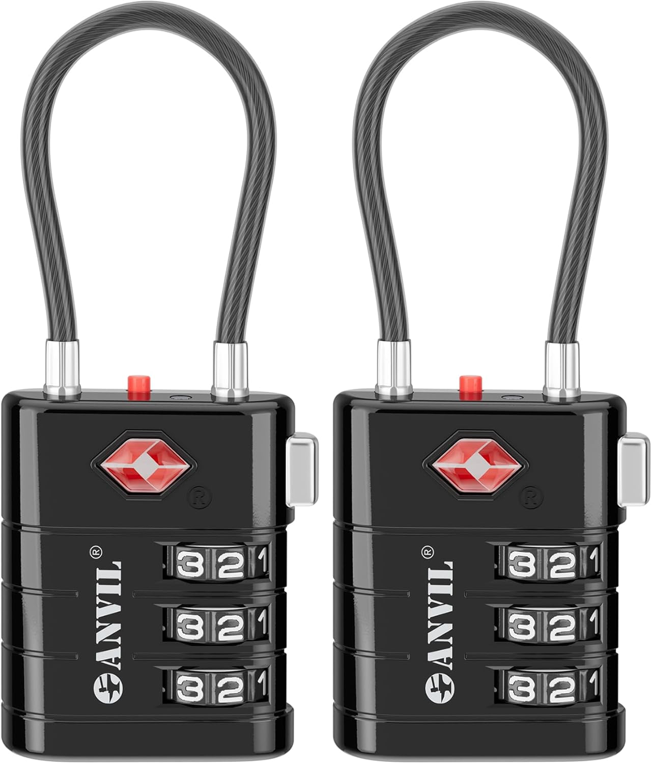 ANVIL TSA Approved Luggage Locks – High Security TSA008 Combination Travel Locks with Inspection Indicator for Suitcases and Backpacks. (2, Black)