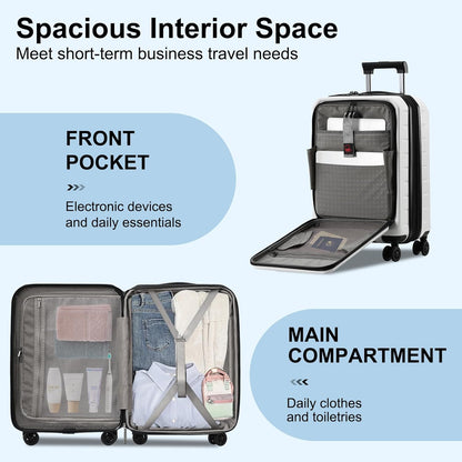 Expandable Carry On Luggage Airline Approved, 20 Inch Lightweight ABS+PC Hard Shell Suitcases with Front Pocket, Spinner Wheels, TSA Lock (White, 1PC)