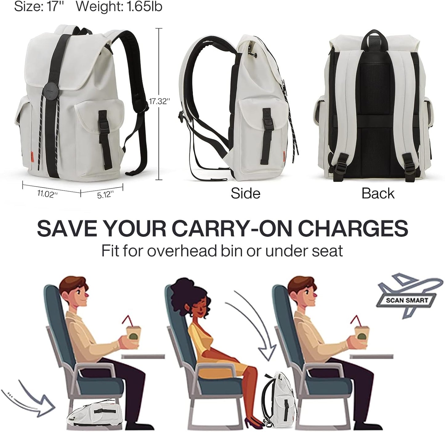 mixi Travel Laptop Backpack for Women & Men Carry On Backpack fits 16'' Laptop, Waterproof Lightweight Casual Hiking Weekender Bags Rucksack,17 Inch, Interstellar White