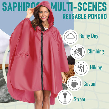 SaphiRose Unisex Rain Poncho Raincoat Hooded for Adults Women with Pockets