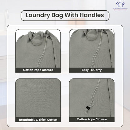 LFH Home Cotton Canvas Large Laundry Bag with Handle, Heavy Duty Drawstring Closure Washable Laundry Bags, School Travel, Home, Hotel, College Dorm, Organizer Sack, Toys 20x30-Grey, Thanks Giving