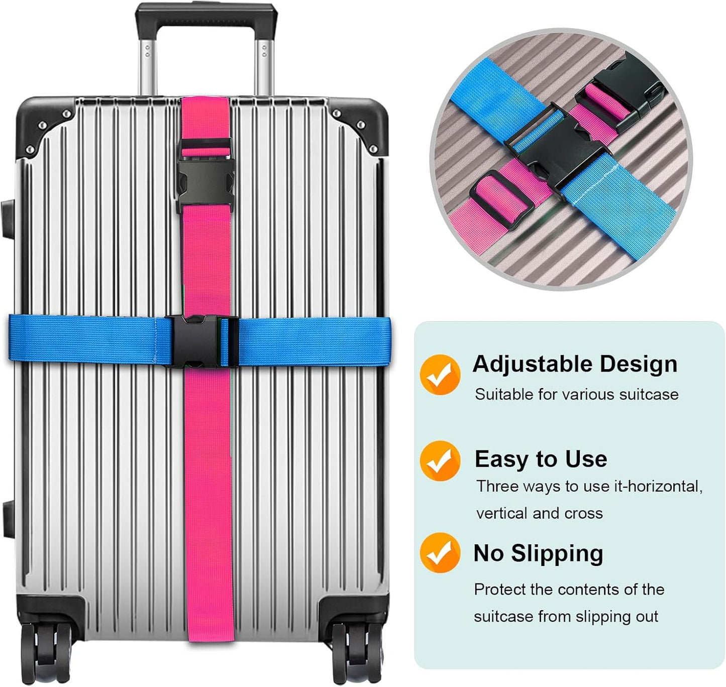 Luggage Straps for Suitcases TSA Approved, Travel Belt Suitcase Belt, Suitcase Straps TSA Approved, Luggage Belt Strap TSA Approved, Travel Straps for Luggage, 4Pcs Luggage Band, Bule & Pink