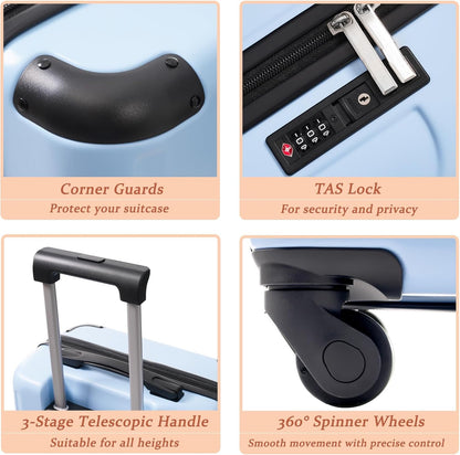 Merax Carry on Luggage Set, 20 Inch Hardshell ABS Suitcase with Spinner Wheels, Built-in TSA Lock & 2 Packing Cubes Airline Approved for Business Weekend Travel