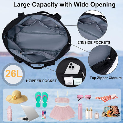 LEDAOU Beach Bags for Women, Beach Bags Waterproof Sandproof, Packable Beach Tote Bag with Zipper Travel Sports