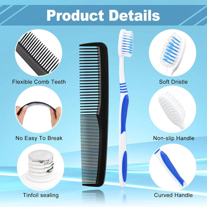 30 Set Travel Toothbrush Kit Bulk,Disposable Toothbrush with Toothpaste Set with Mouthwash,Toothpaste,Cover,Comb,Zip Bag,Floss Picks,Toothbrushes Set for Homeless,Travel